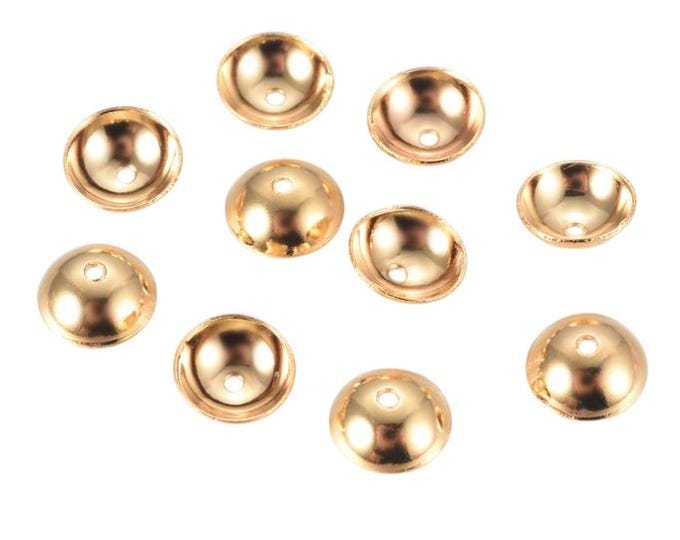 50pc stainless steel bead caps in golden color, half round, Apetalous-4mm, 6mm