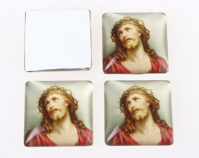 6pc 20mm Jesus square glass cabochons -s620