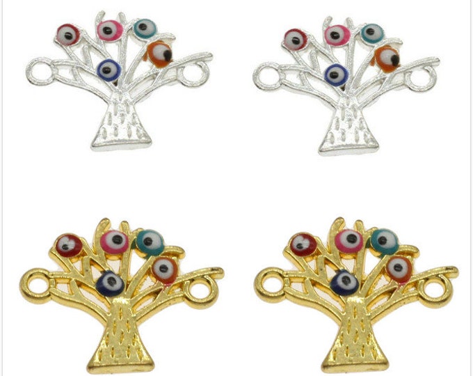 5pc  22x18mm metal with evil eye tree connectors-Pls pick a color
