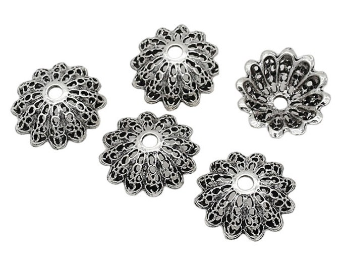 6pc 19mm antique silver finish metal large bead caps-LL2315