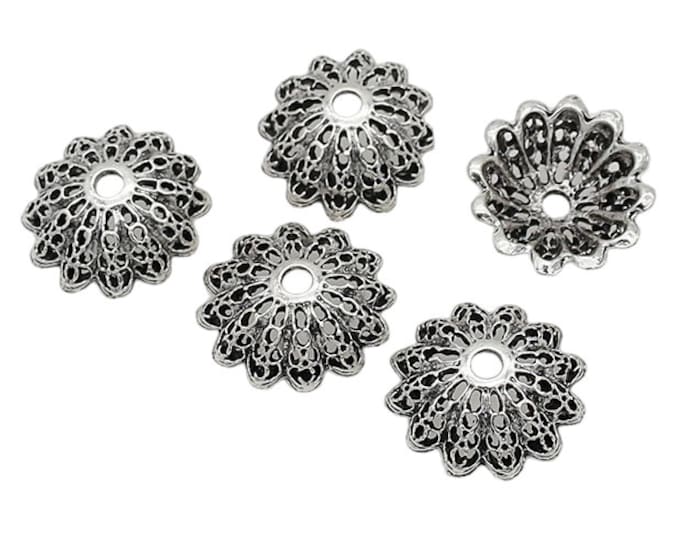 6pc 19mm antique silver finish metal large bead caps-LL2315