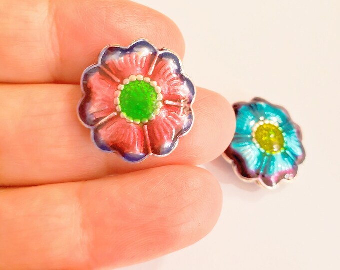 2pc Alloy Enamel Beads, Flower shape, Flat round -Pls pick a color