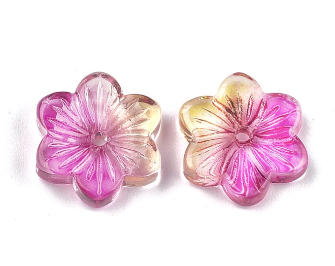 6pc 14mm rainbow glass flower shape beads-r0034