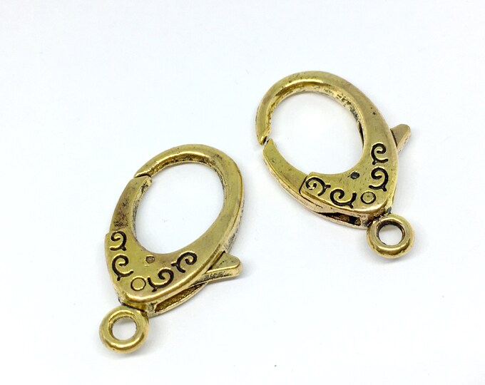 2pc antique gold finish metal lobster clasps 31x18mm -7329