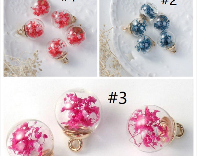 5pc 22x16mm Pendant Glass Beads Charms Bottle Colorful Dried Flower -pls pick a color