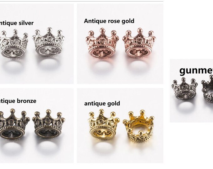 10pc 10.5x7mm antique finish metal crown  beads-R498-pls pick a color