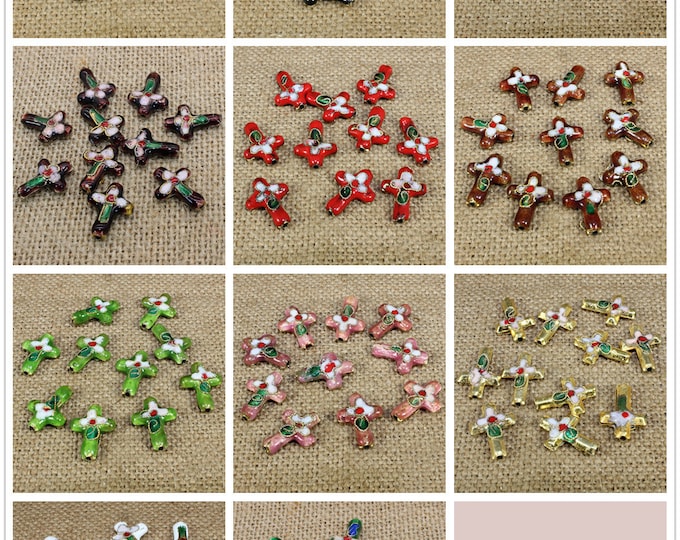 2pc 18x13mm cross shape handmade  Cloisonne Beads-pls pick your color