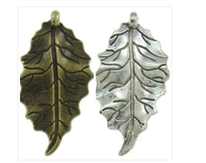 6pc 47x25mm antique finish leaf pendants-pls pick a color