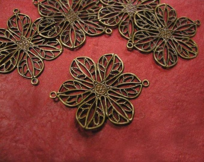 12pc antique bronze filigree flower connector-303