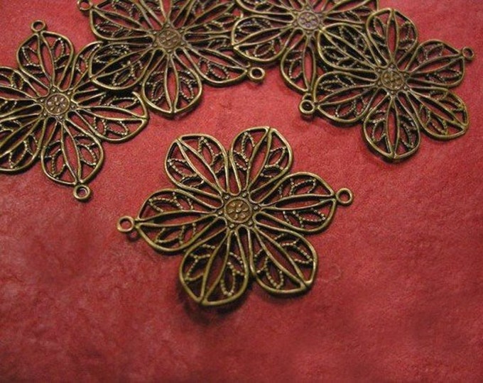 12pc antique bronze filigree flower connector-303