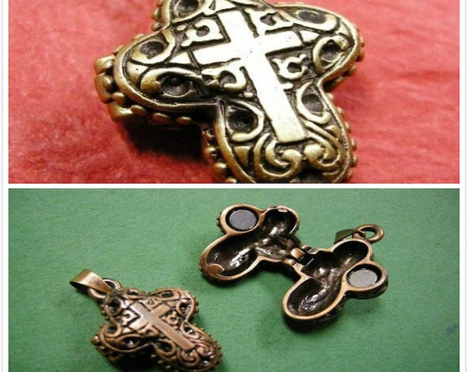 2pc antique finish fancy cross  wish box pendant-pls pick a color
