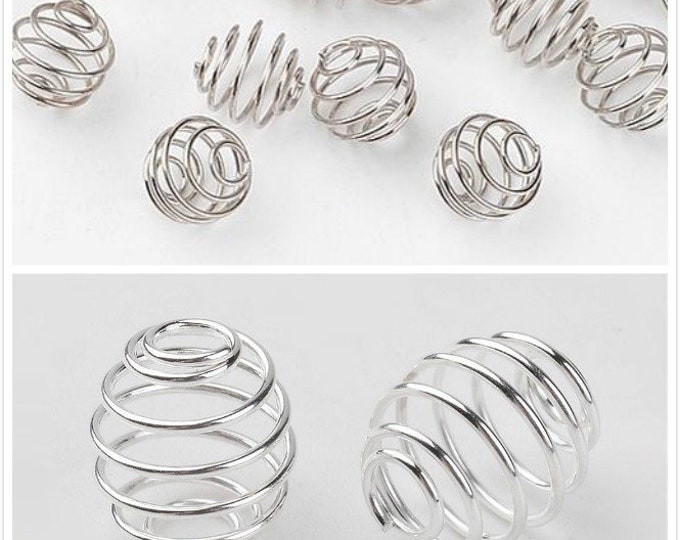 50pc 10x9mm  look wrap around spring beads-silver finish