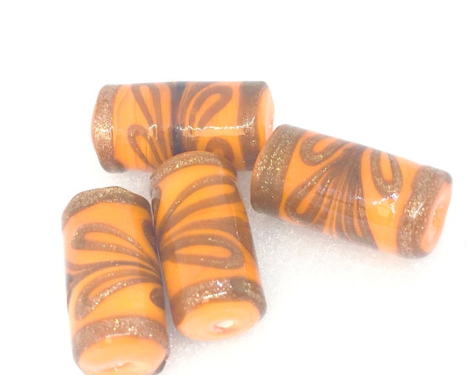 7pc 20x11mm orange tube style lampwork glass beads-R601