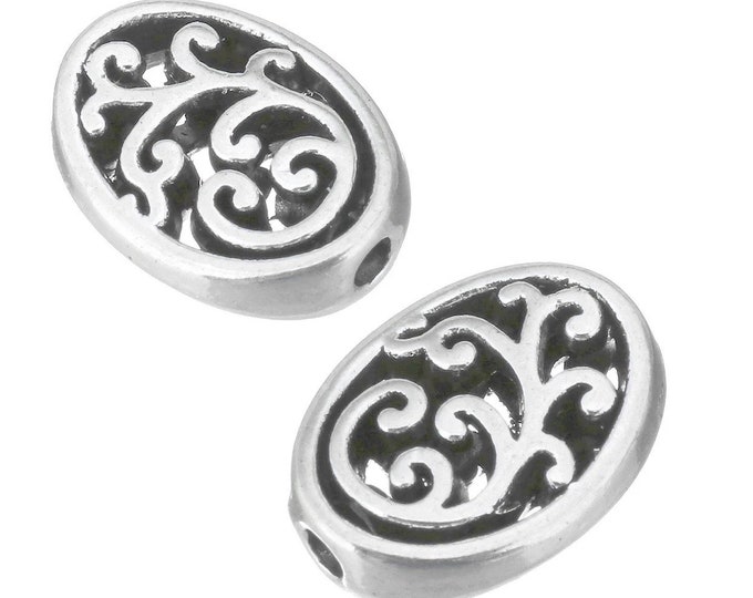8pc 12x9mm flat oval flower pattern hollow metal beads-R603