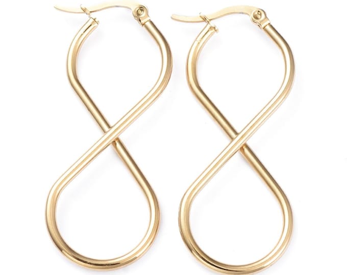 2 pairs  number 8 shape stainless steel earring hoops  in gold color- LL846