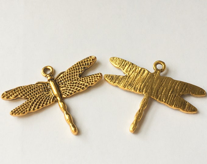 6pc 31x28mm antique gold finish metal dragonfly pendants-3806A