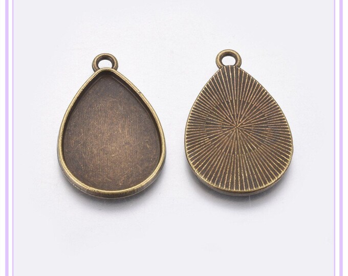 6pc Alloy Pendant Cabochon Settings, antique bronze finish, teardrop shape, fit 25x18mm-LL1111