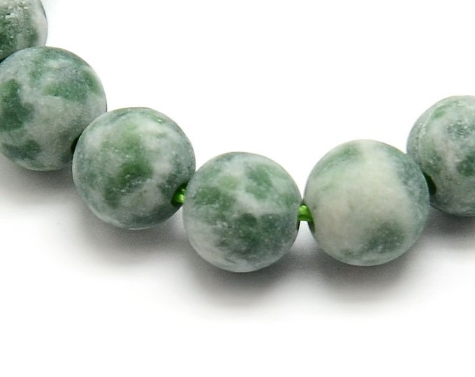 15 Inch Strand Of  Frosted Green Spot Jasper beads-Pls pick a size
