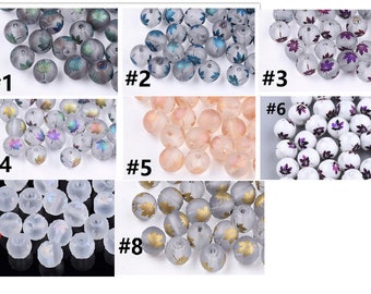 20pc 8mm  Electroplate Transparent Frosted Glass Beads with Maple Leaf design-Pls pick a color