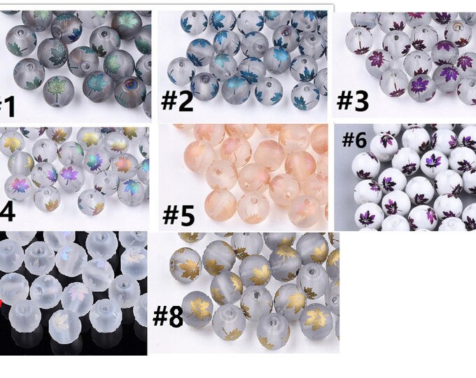 20pc 8mm  Electroplate Transparent Frosted Glass Beads with Maple Leaf design-Pls pick a color