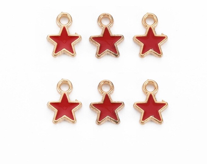 10pcs 9x6.5mm red enamel with metal small star charms-LL1460