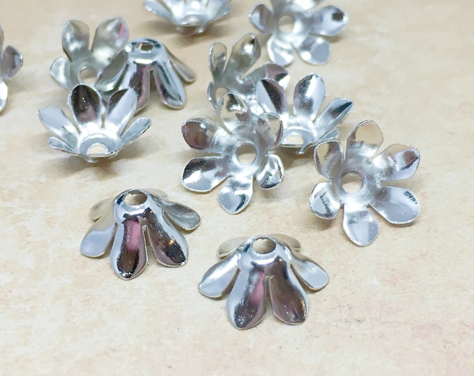 24pc 12x6mm silver finish flower bead caps-W100