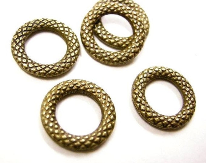 12pc antique bronze finish 14mm patterned ring-3653
