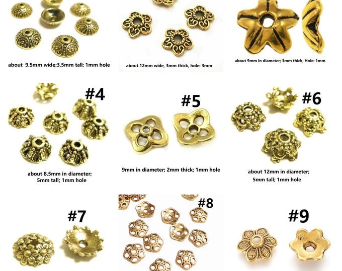 24pc antique gold finish metal bead caps-pls pick a style