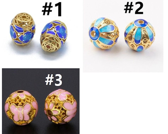 2pc Hollow Brass gold Finish with Enamel Beads - Pls pick a style