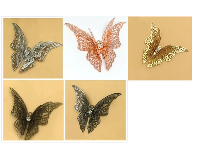 4pc 35x45mm antique finish butterfly with rhinestone pendants-pls pick a color