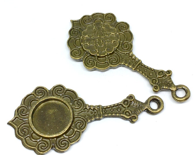 2pc 40x18mm antique bronze finish small mirror style pendant-4791