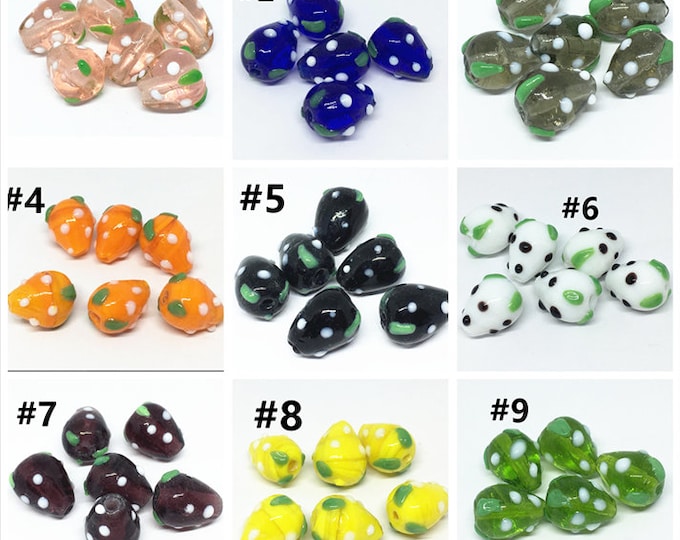 8pc 16x13mm strawberry pattern lampwork glass beads - please pick a color