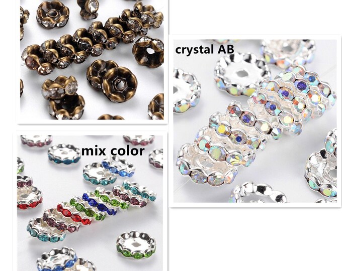 8pc 12mm brass made Wavy Edge rhinestone beads-pls pick a color