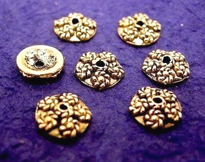 20pc 9mm antique gold finish bead cap-1223