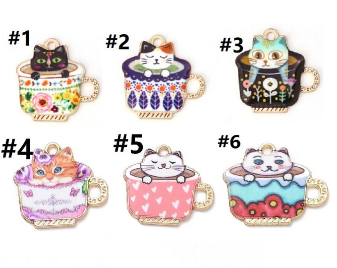 4pc 23mm metal with enamel cup shape with cat print pendant-Pls pick a pattern