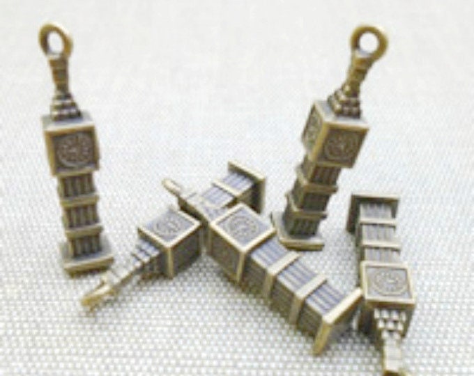 8pc 27x6mm antique bronze finish metal building pendants-7308G