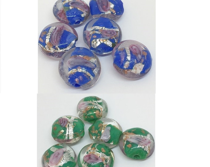 6pc 16X10mm flat round shape lampwork glass beads-pls pick a color