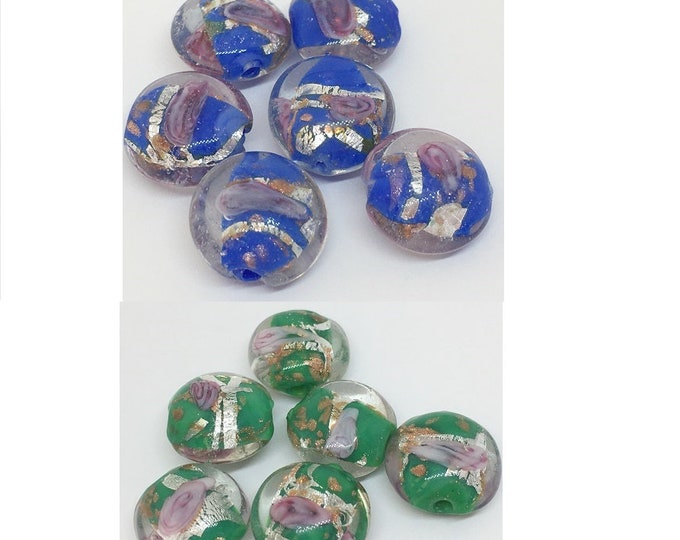 6pc 16X10mm flat round shape lampwork glass beads-pls pick a color