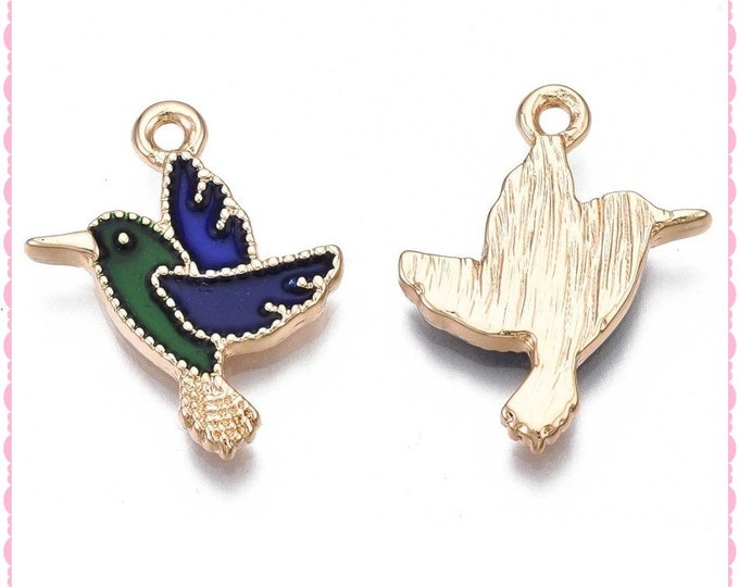 6pc metal with enamel Hummingbird pendants-LL1477
