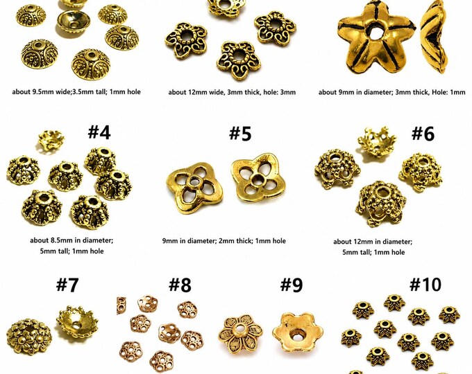 24pc antique gold finish metal bead caps-pls pick a style