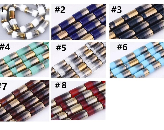 6pc  20x10mm tube style Half Electroplate Opaque Glass Beads-pls pick a color