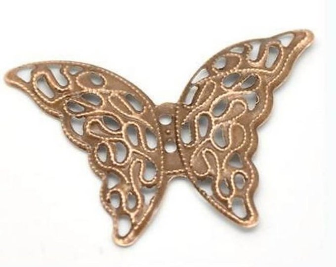 10pc 3.9x2.9cm antique copper finish filigree butterfly wraps-385J