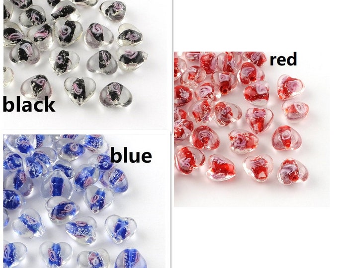 6PC 15mm  Handmade Luminous Heart Shape Lampwork Glass Beads glow in the dark- TIN68-pls pick a color