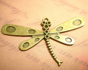 2pc antique bronze finish 64X35mm metal dragonfly pendants-3221A