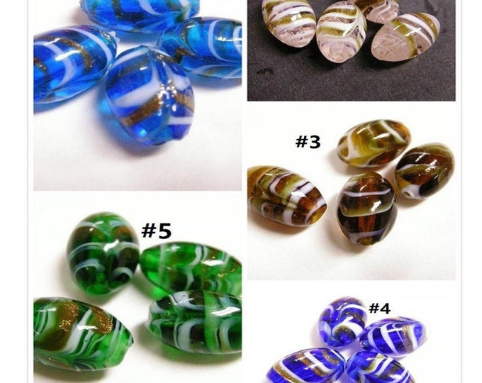 6pc fancy rice shape glass lampwork bead-pls pick a color