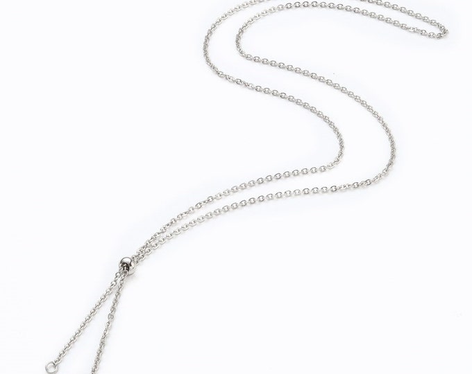 4pcs 23.5 inches Adjustable 304 Stainless Steel Slider Necklaces(Cable chain)-LL1299