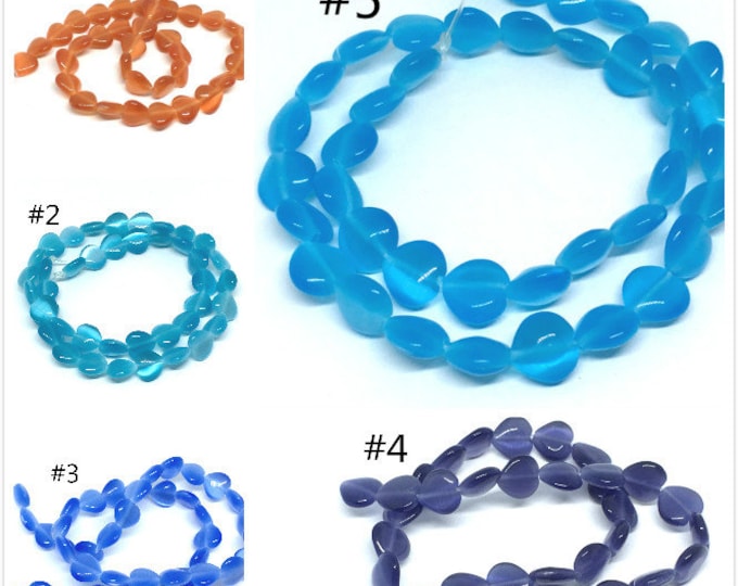 1 strand 40pieces 10mm cat eye flat heart shape glass beads-pls pick a color