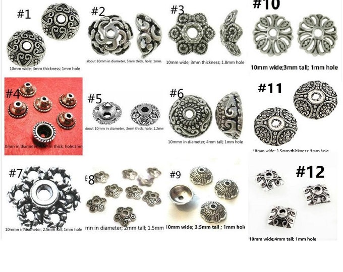 24pc 10mm Antique Silver Metal Bead Caps – Choose Style– Jewelry Making, DIY Charms, Earring Findings, Scrapbooking Embellishments