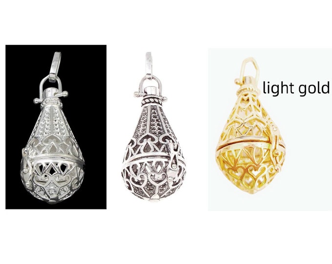 1pc 42x22mm  drop shape metal prayer box bead cage pendant with rhinestones -pls pick a color