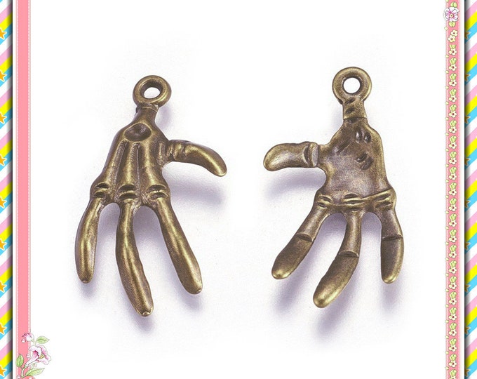 6pc 32x19mm antique bronze finish metal Skeleton Hand pendents-FH11